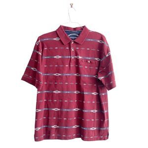 Wrangler Mens Western Polo Shirt Aztec Collared Short Sleeve Cotton Burgundy L